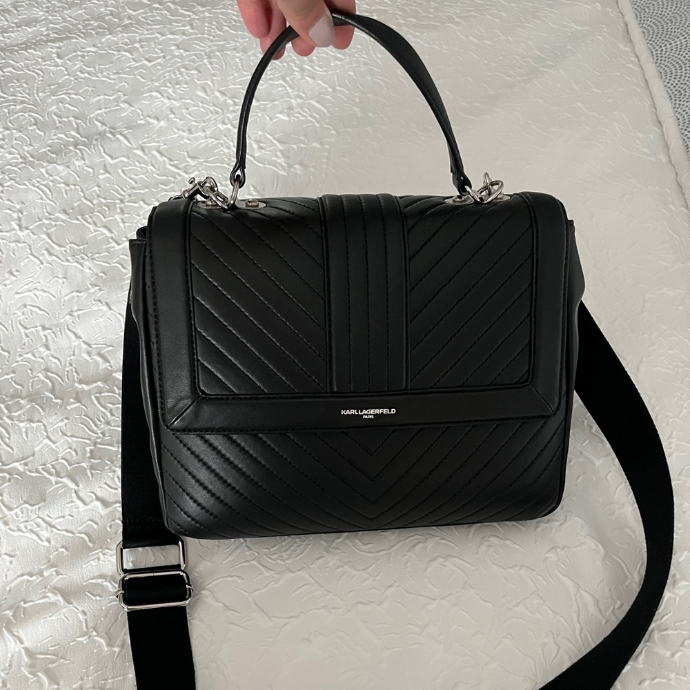 Leather Karl Lagerfeld top handle satchel with shoulder strap